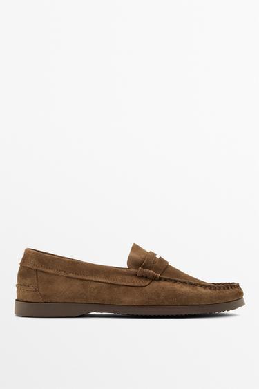 Zara Soft leather penny loafers - taupe brown