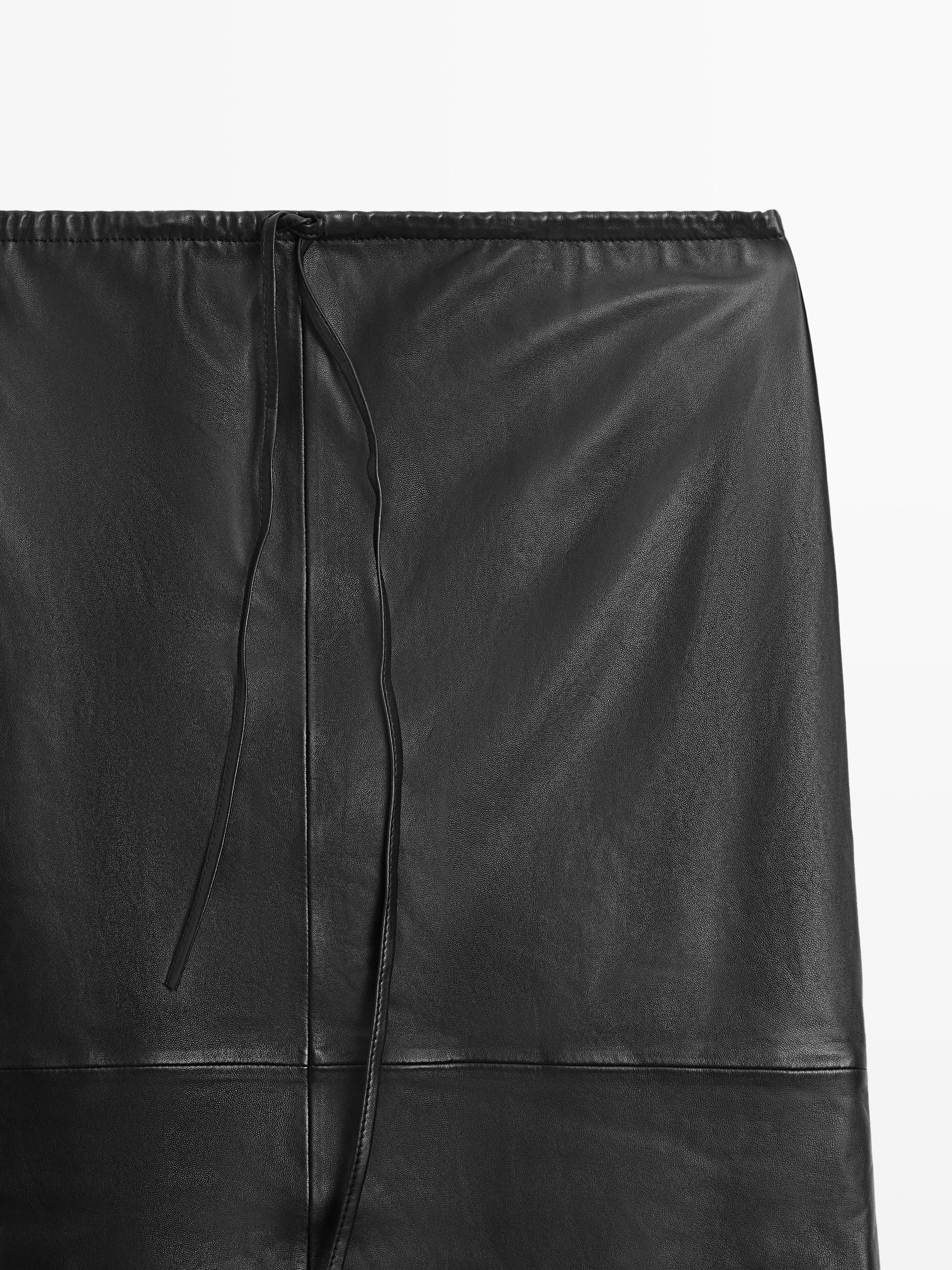 Nappa leather midi skirt with lace detail
