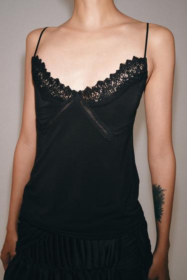LACE TOP WITH STRAPS - Black by Zara - Image 0