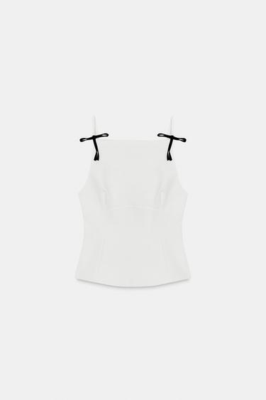 Zara 蝴蝶結吊帶上衣 - 白色