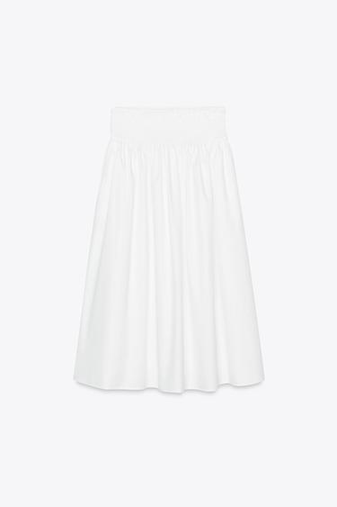 Zara POPLIN MIDI SKIRT - White