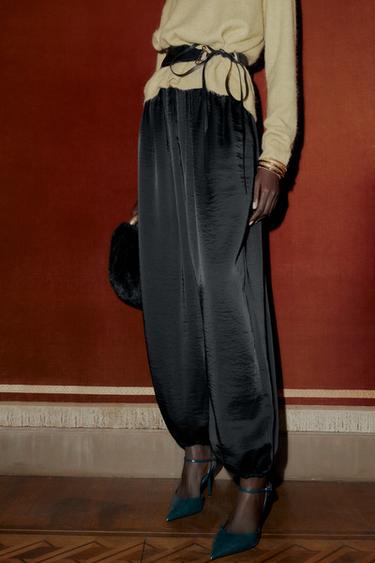 SATIN BALLOON TROUSERS - Black by Zara - Image 1