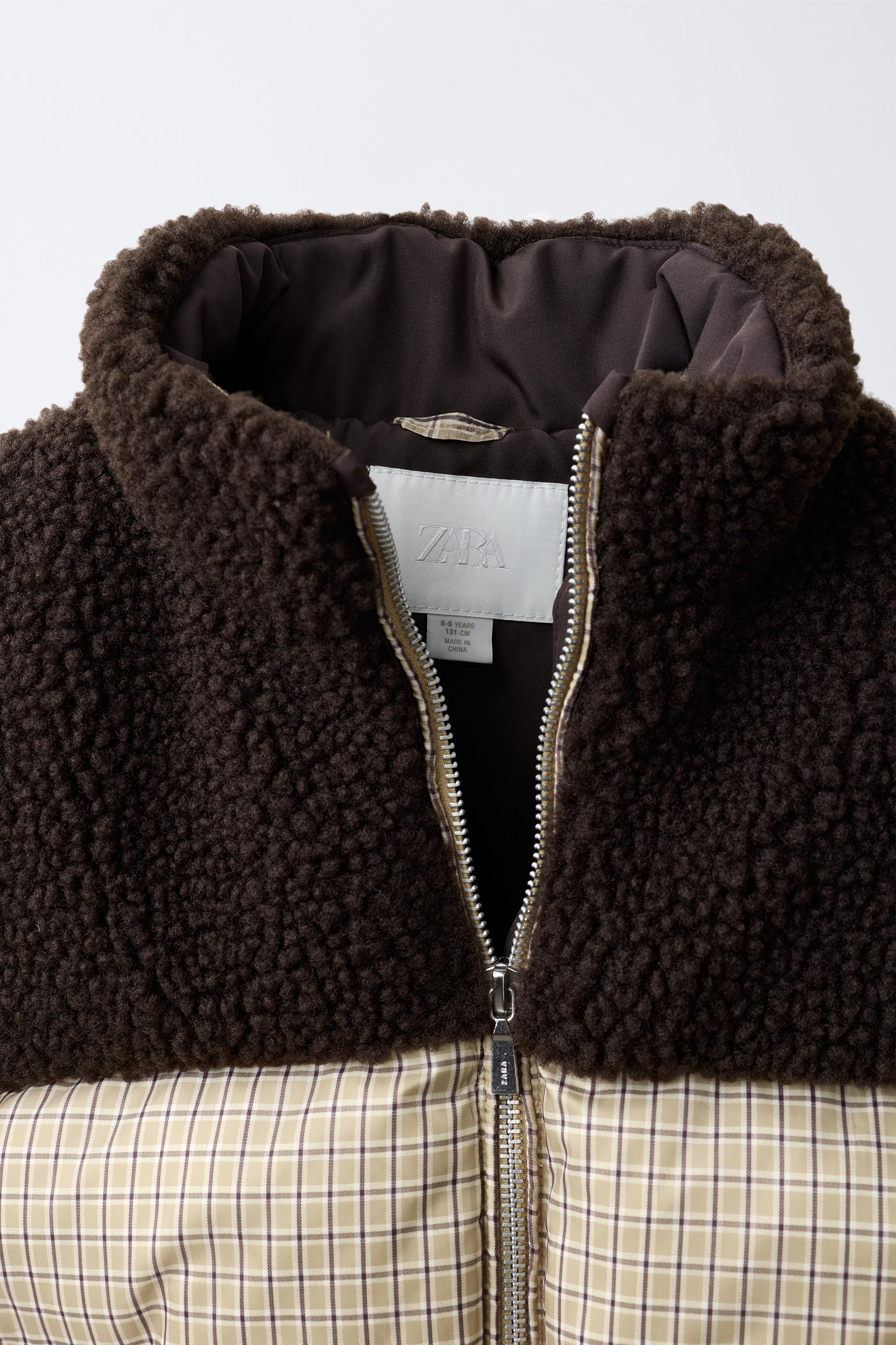 BLOUSON MATELASSÉ À CARREAUX ET FAUSSE FOURRURE