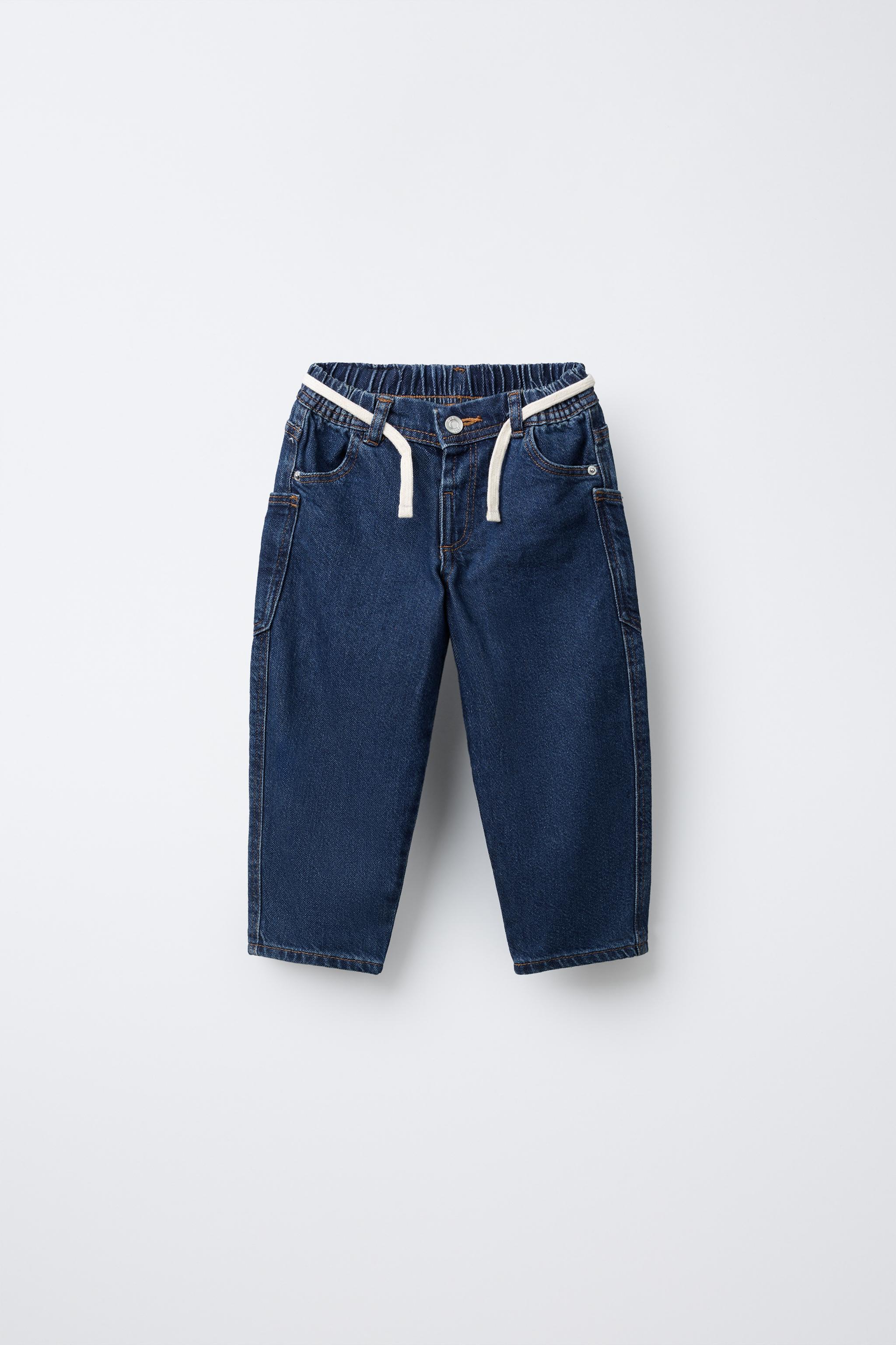 ZARAバギーフィットデニム ベルト付きバギーフィットデニムパンツ - ミディアムブルー