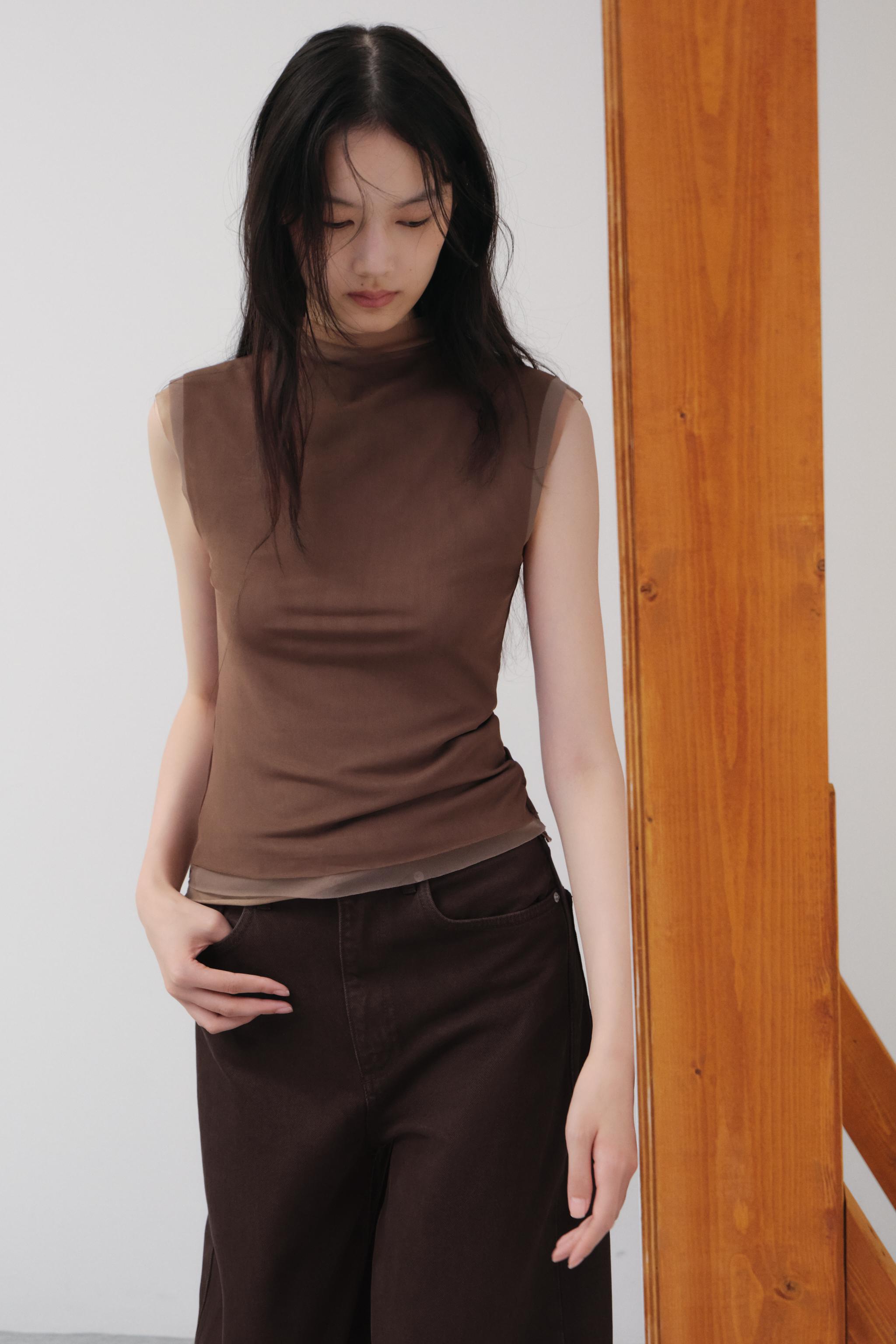 チュールハイネックTシャツ - ブラウン | ZARA Japan / 日本