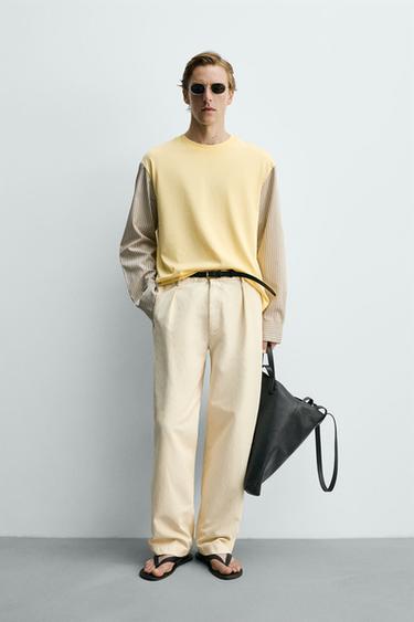 BLUZË RELAXED FIT ME MËNGË ME KONTRAST - E verdhë e hapur nga Zara - Imazh 0