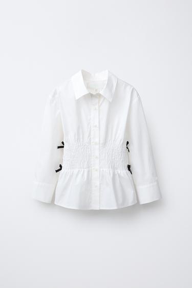 Zara CONTRAST BOW ELASTIC SHIRT - White - Image 0