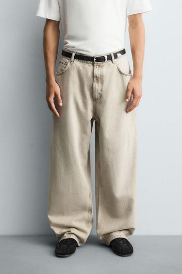 Zara BAGGY FIT JEANS - Beige