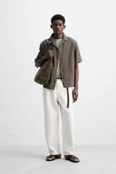 100% LINEN SHIRT - Brown / Taupe by Zara - Image 0