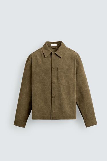 BOXY FIT FAUX SUEDE OVERSHIRT - Ochre by Zara