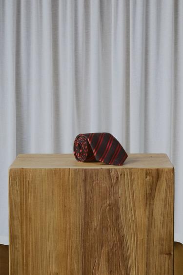 AARON LEVINE X ZARA WOOL-SILK STRIPED TIE - Brown by Zara