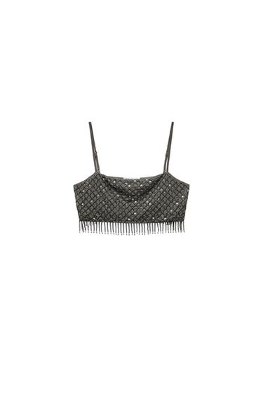 SEQUINNED BEADED CROP TOP