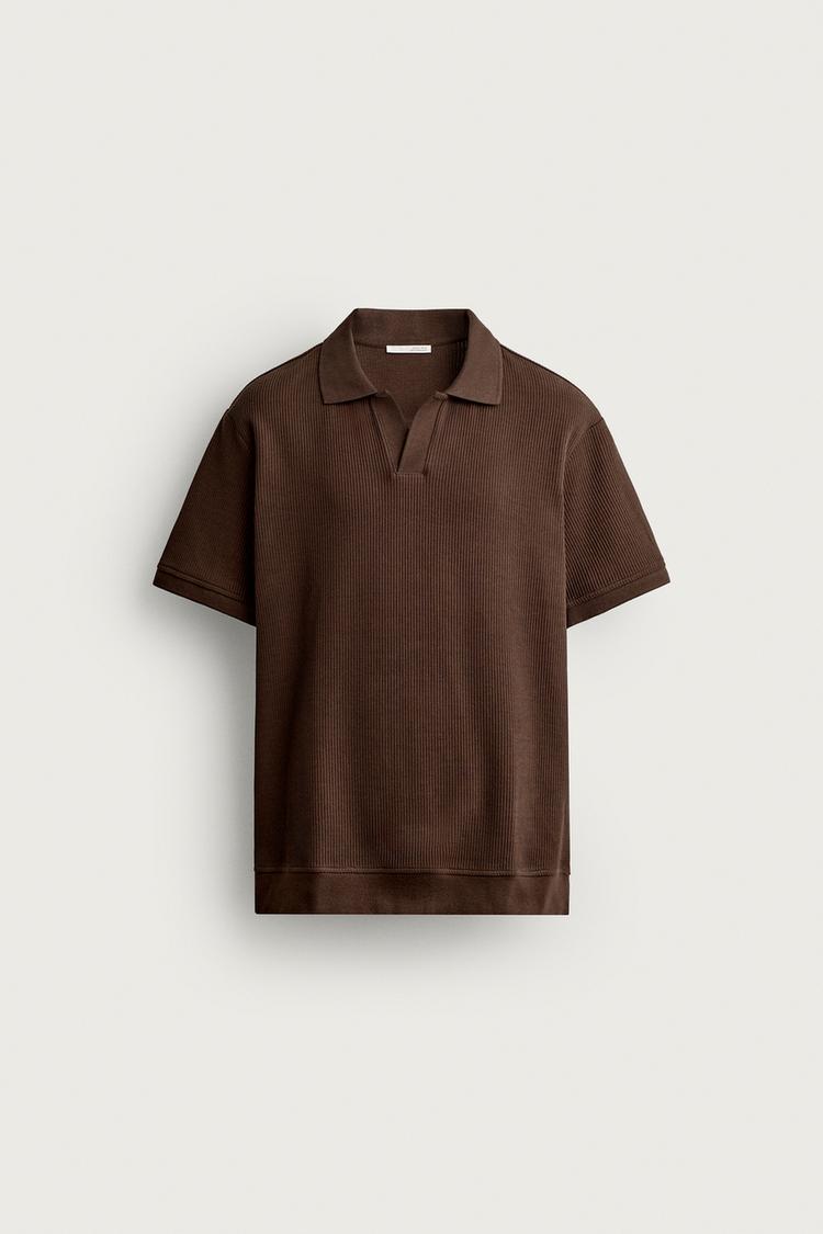 VERTICAL TEXTURED POLO — Brown