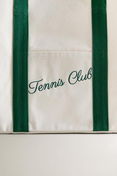 COTTON CANVAS BAG WITH CONTRAST HANDLES - Ecru / Green by Zara - Image 4