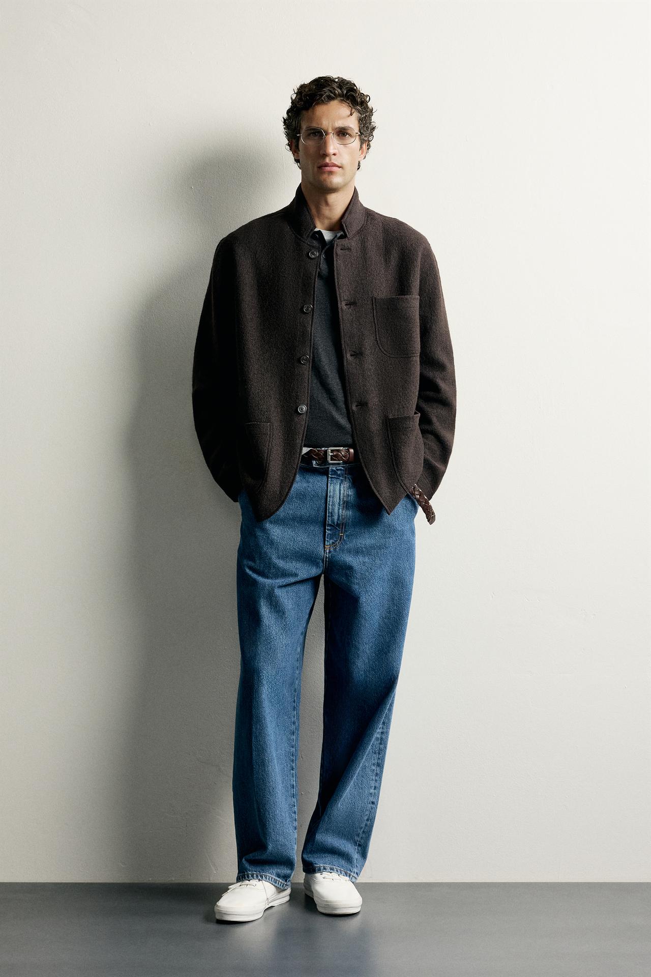 WOOL-BLEND RELAXED FIT BLAZER — Dark brown