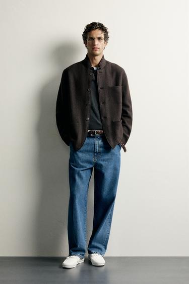 WOOL-BLEND RELAXED FIT BLAZER — Dark brown 2