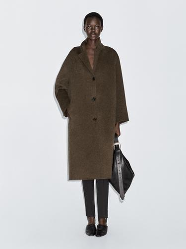 Zara Long wool blend coat - Dark khaki - Image 0
