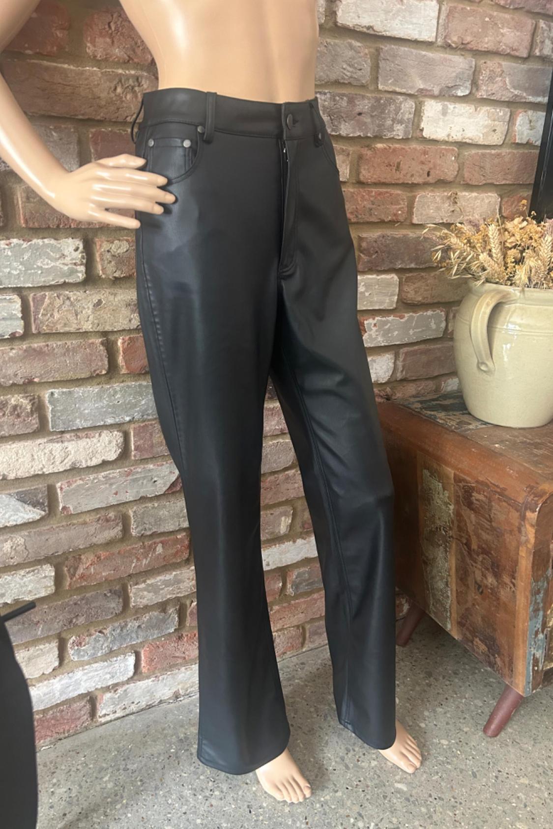 STRAIGHT-LEG HIGH-WAIST LEATHER EFFECT TROUSERS - Image 2