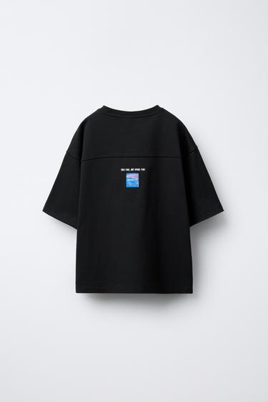 Zara RAISED PRINT T-SHIRT - Dark anthracite