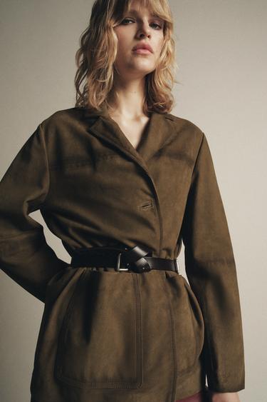 OVERSIZED 100% SUEDE LEATHER JACKET ZW COLLECTION LIMITED EDITION - Light khaki by Zara