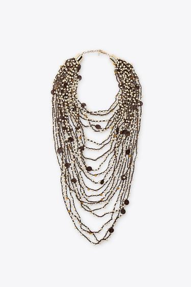 Zara BEADED SHELL NECKLACE - Ecru