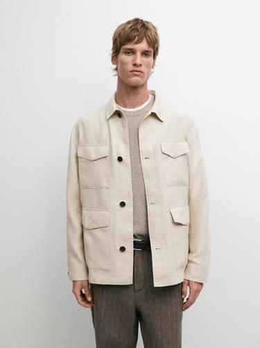 Zara Lightweight linen jacket with pockets - Stone
