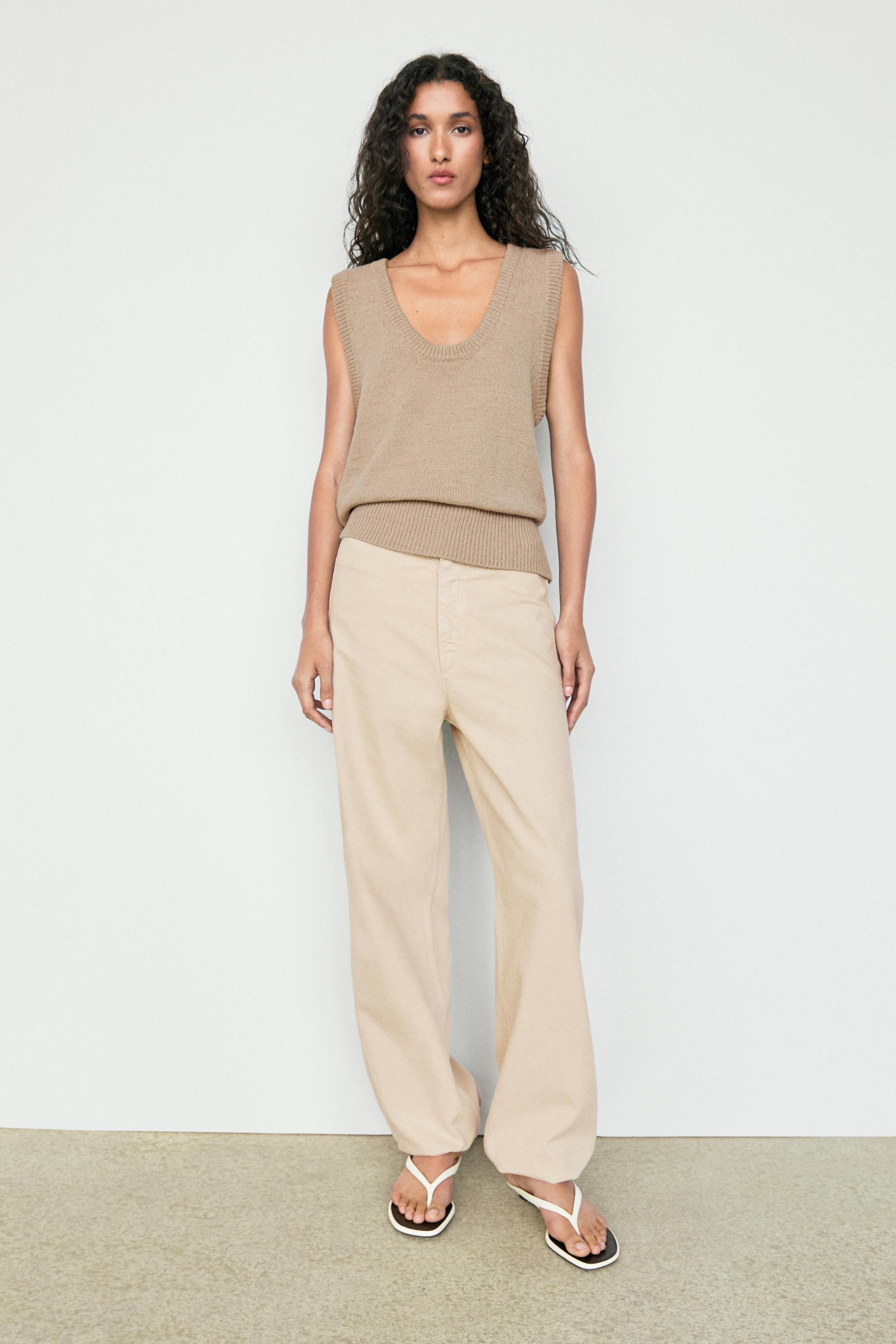 Cotton-blend ribbed knit vest - Sand | ZARA Canada
