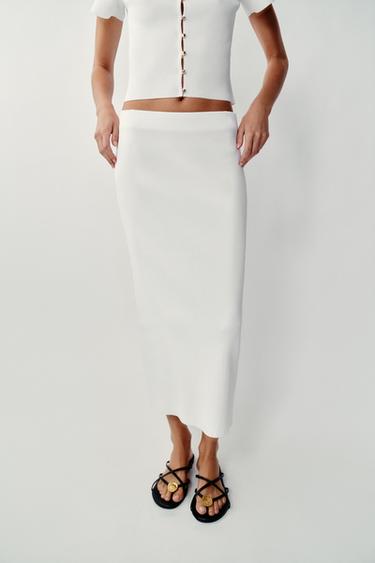 RIB KNIT MIDI SKIRT - White by Zara