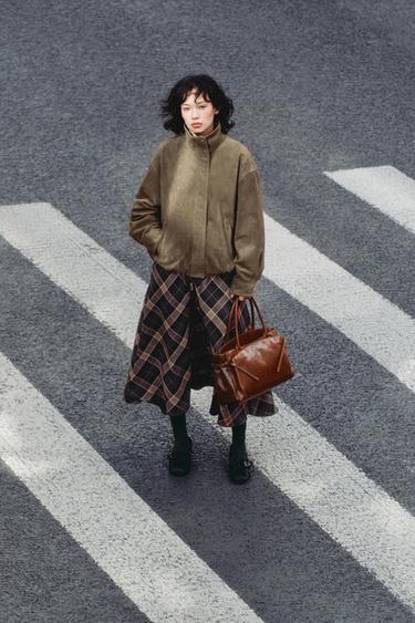 100% VOLUME SUEDE LEATHER JACKET - Light khaki by Zara