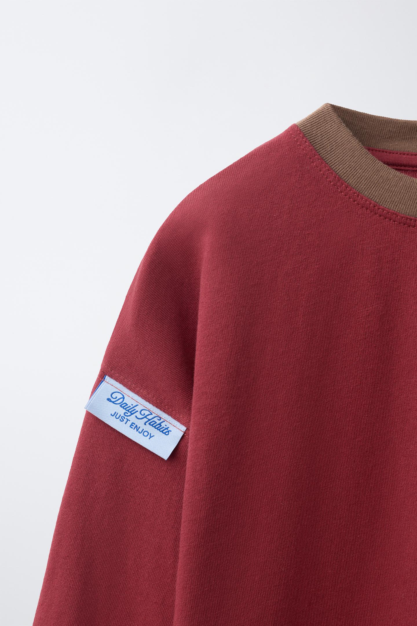 Детская футболка Zara Text Print, цвет: Бордовый — фото 5