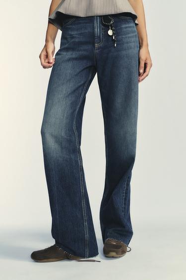 Zara TRF HIGH WAIST WIDE LEG FULL LENGTH JEANS - Navy blue