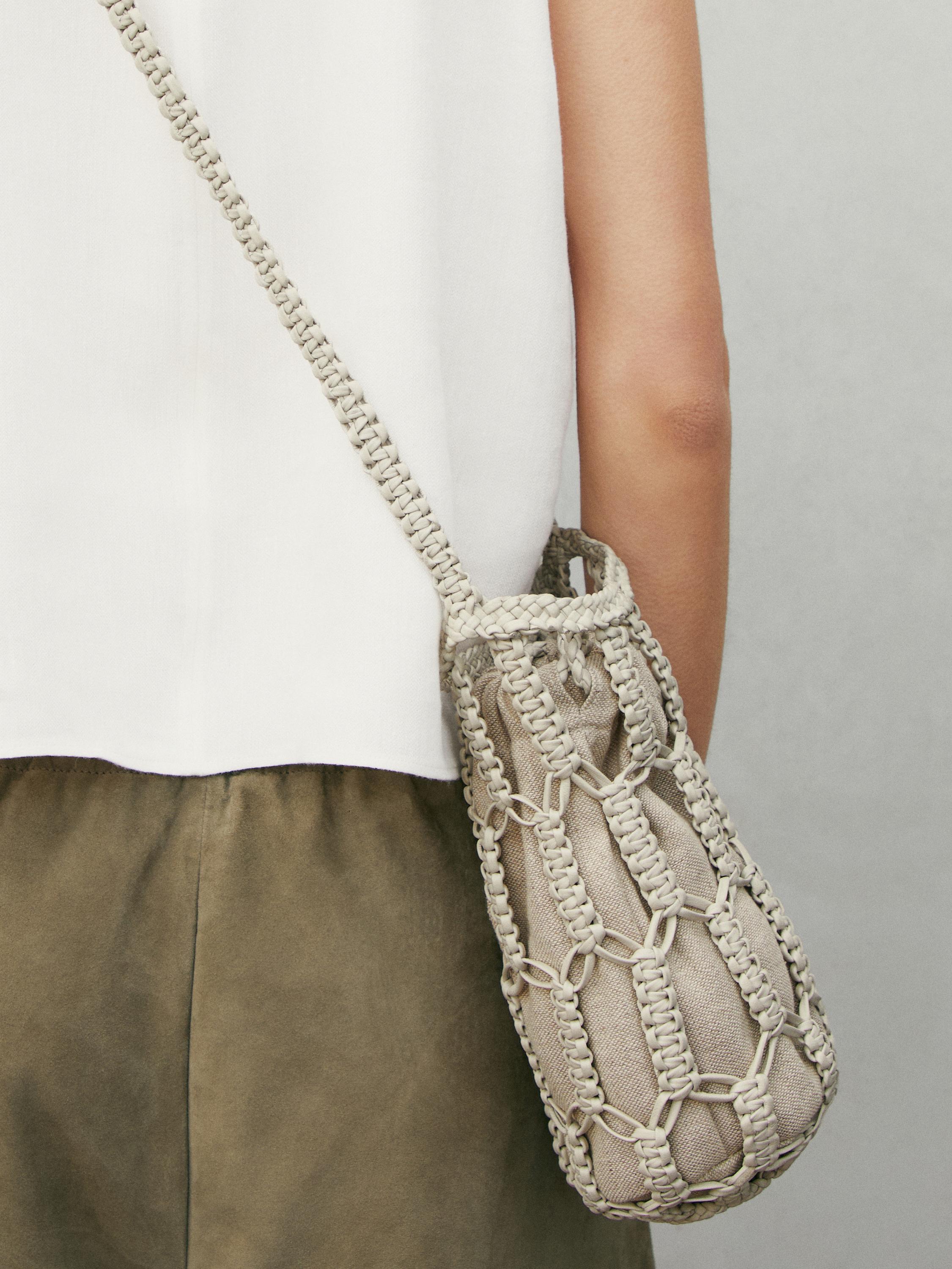 Nappa leather woven mini bucket bag