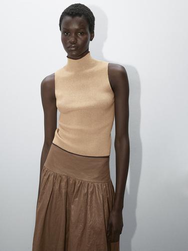 Zara Ribbed cotton blend top - Studio - Tobacco Brown