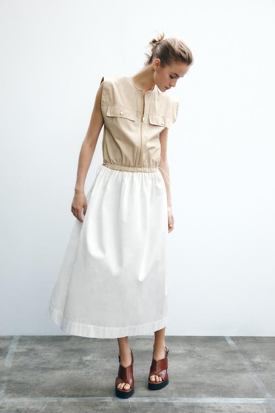 POPELÍNOVÉ ŠATY TÓN V TÓNU - Přírodní / Béžová od Zara - Obrázek 3