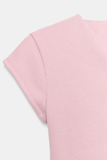 RIBBED T-SHIRT WITH BUTTONS - Pale pink by Zara - Image 5