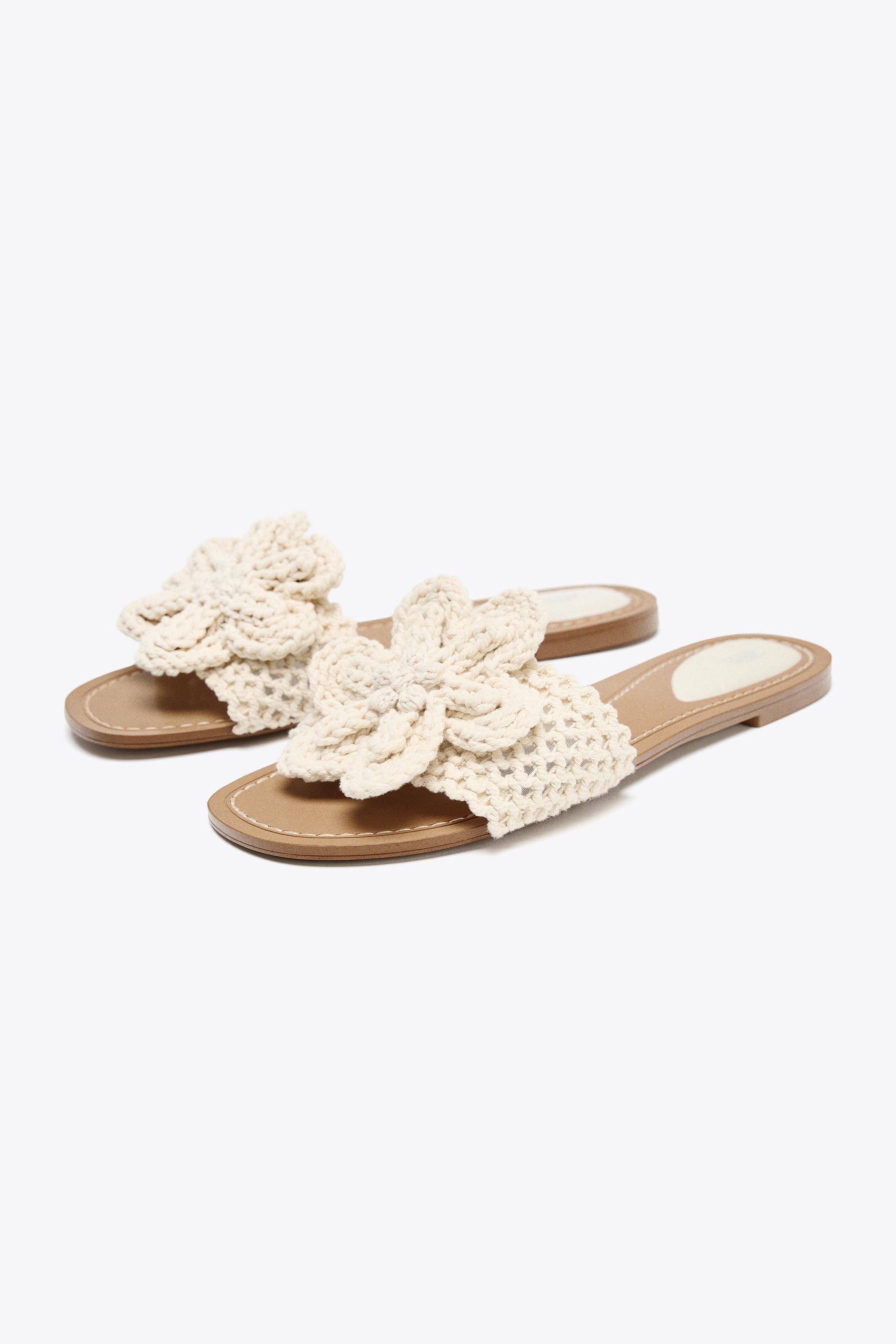 ★ZARA★ CROCHET BOW FLAT SANDALS CROCHET BOW FLAT SANDALS - Ecru | ZARA United States