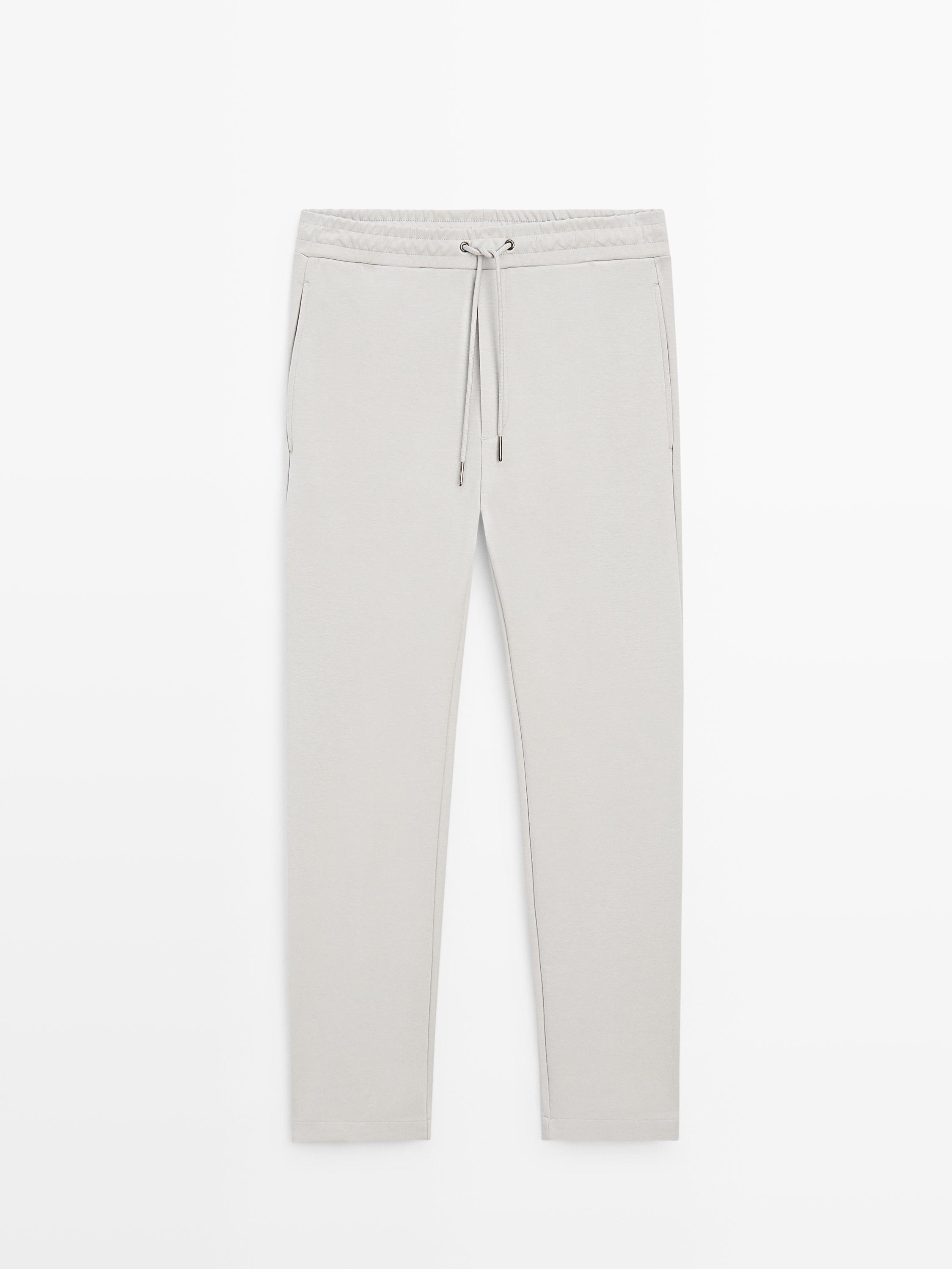 Straight-fit cotton blend trousers