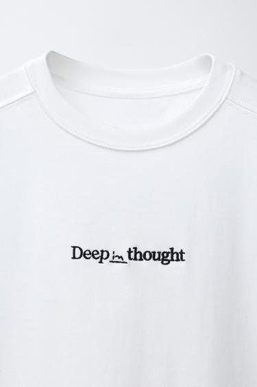 T-SHIRT À INSCRIPTION BRODÉE - Blanc cassé de Zara - Image 2