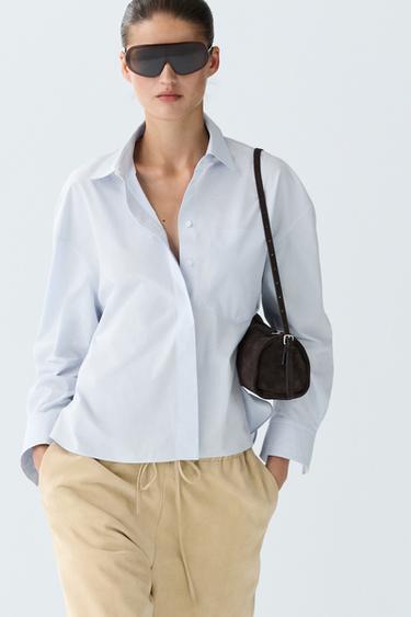 Zara 100% cotton shirt with pocket detail - Sky blue