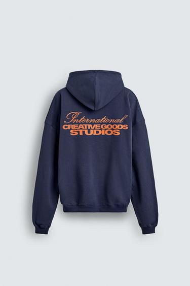 CONTRAST SLOGAN HOODIE - Navy blue by Zara
