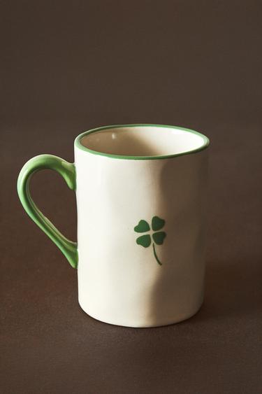 CLOVER STONEWARE MUG - White / Green by Zara - Image 6