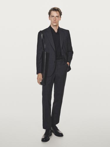 Zara 100% wool check suit blazer - Navy blue