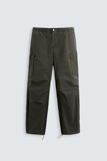 Zara WASHED TECHNICAL CARGO PANTS - Khaki