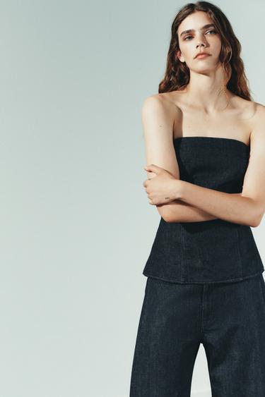 TOP BANDEAU EN JEAN TRF - Indigo foncé de Zara - Image 1