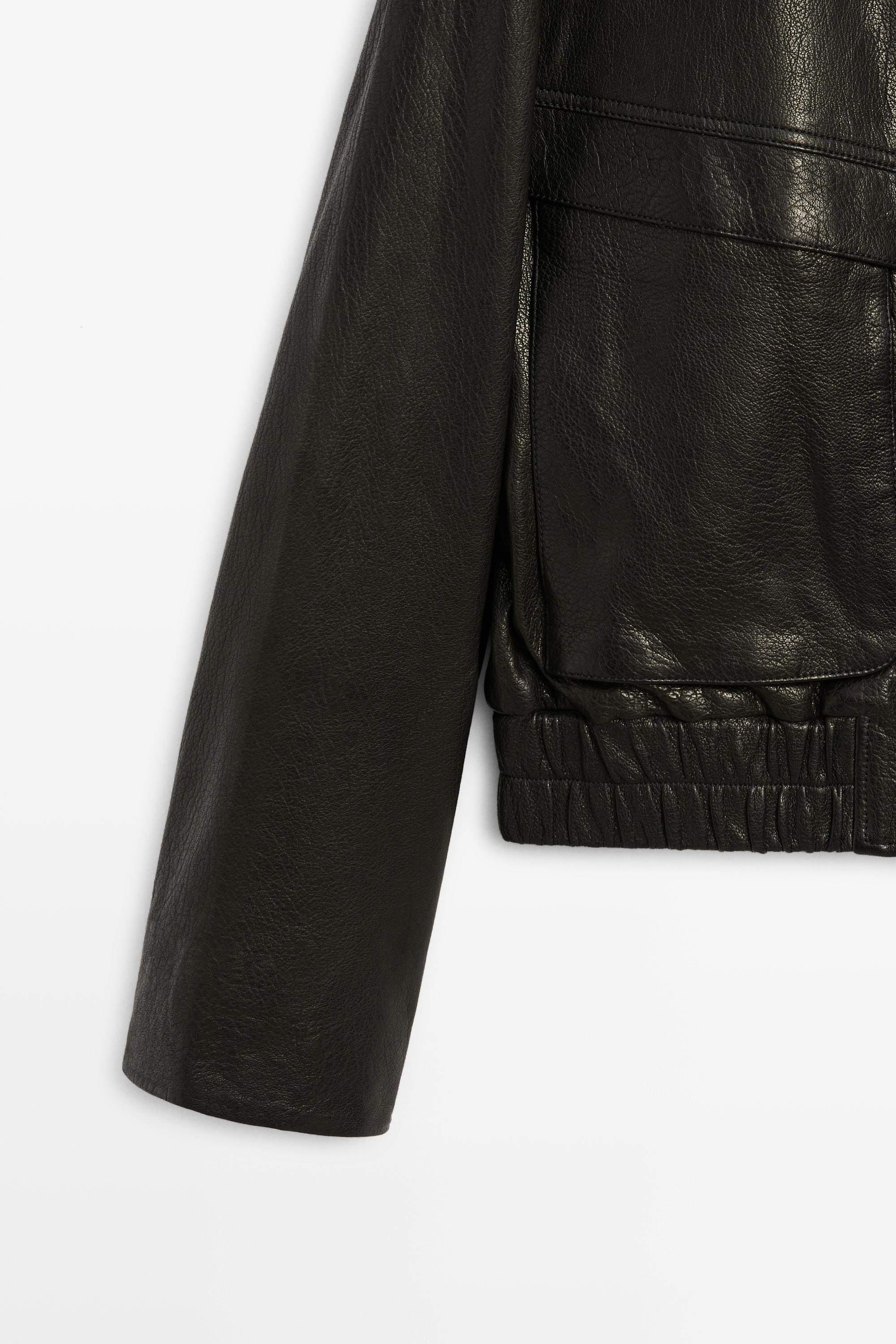 Veste courte à col montant en cuir nappa
