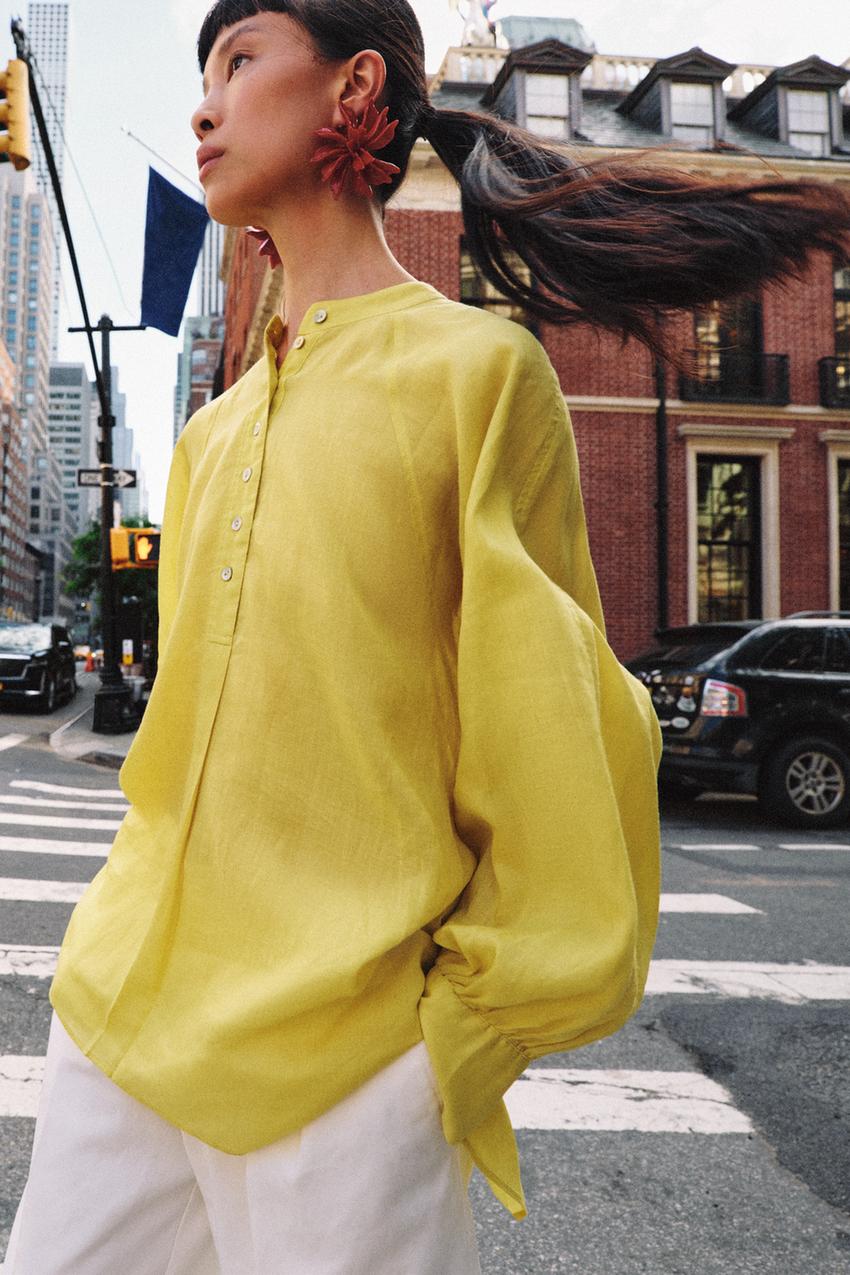 FLOWY RAMIE SHIRT ZW COLLECTION - Yellow | ZARA United States FLOWY RAMIE SHIRT ZW COLLECTION - Yellow | ZARA United States
