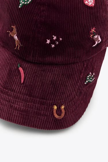 EMBROIDERED CORDUROY CAP - Burgundy by Zara - Image 2