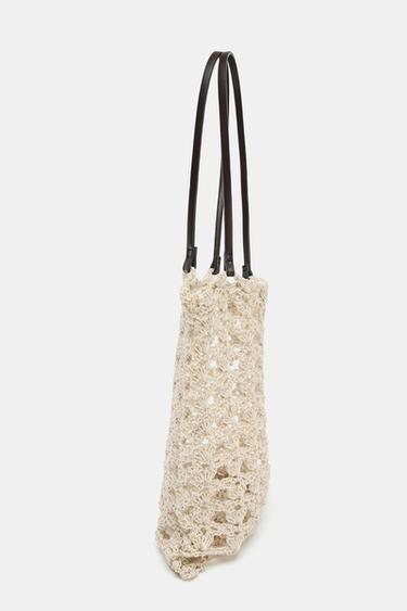 CROCHET-KNIT MINI TOTE BAG - Light beige by Zara - Image 5