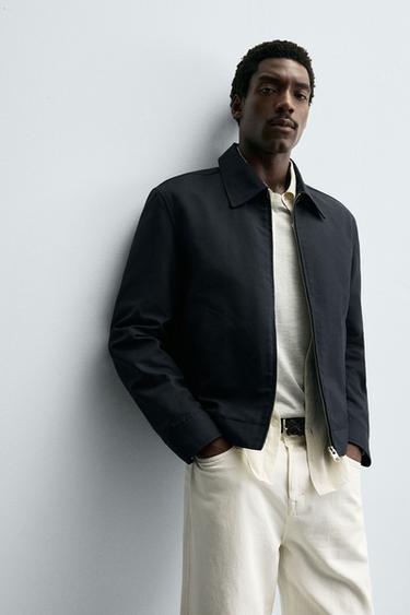 CROPPED FIT COTTON JACKET - Navy blue by Zara - Image 4