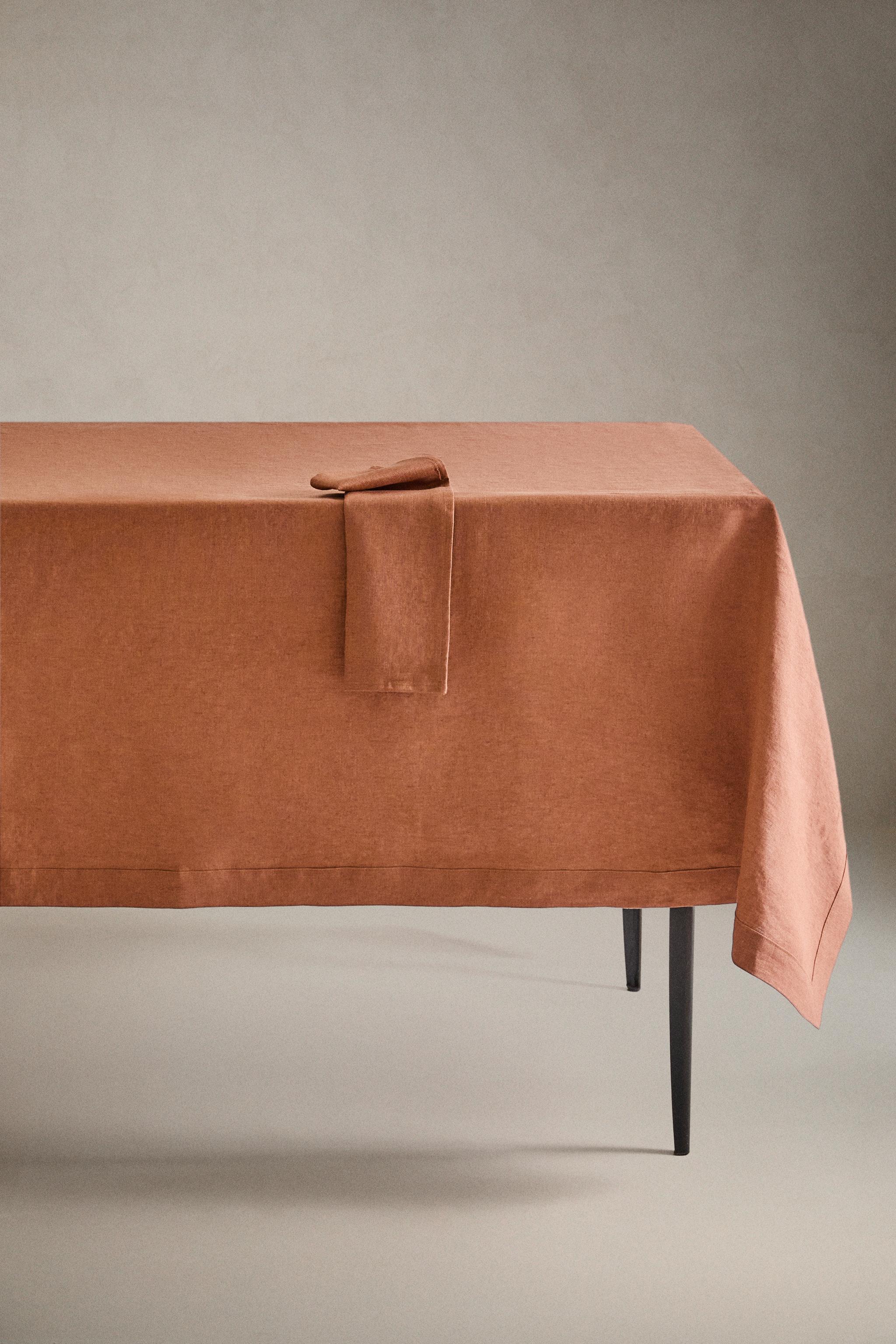 Zara PLAIN FADED LINEN TABLECLOTH